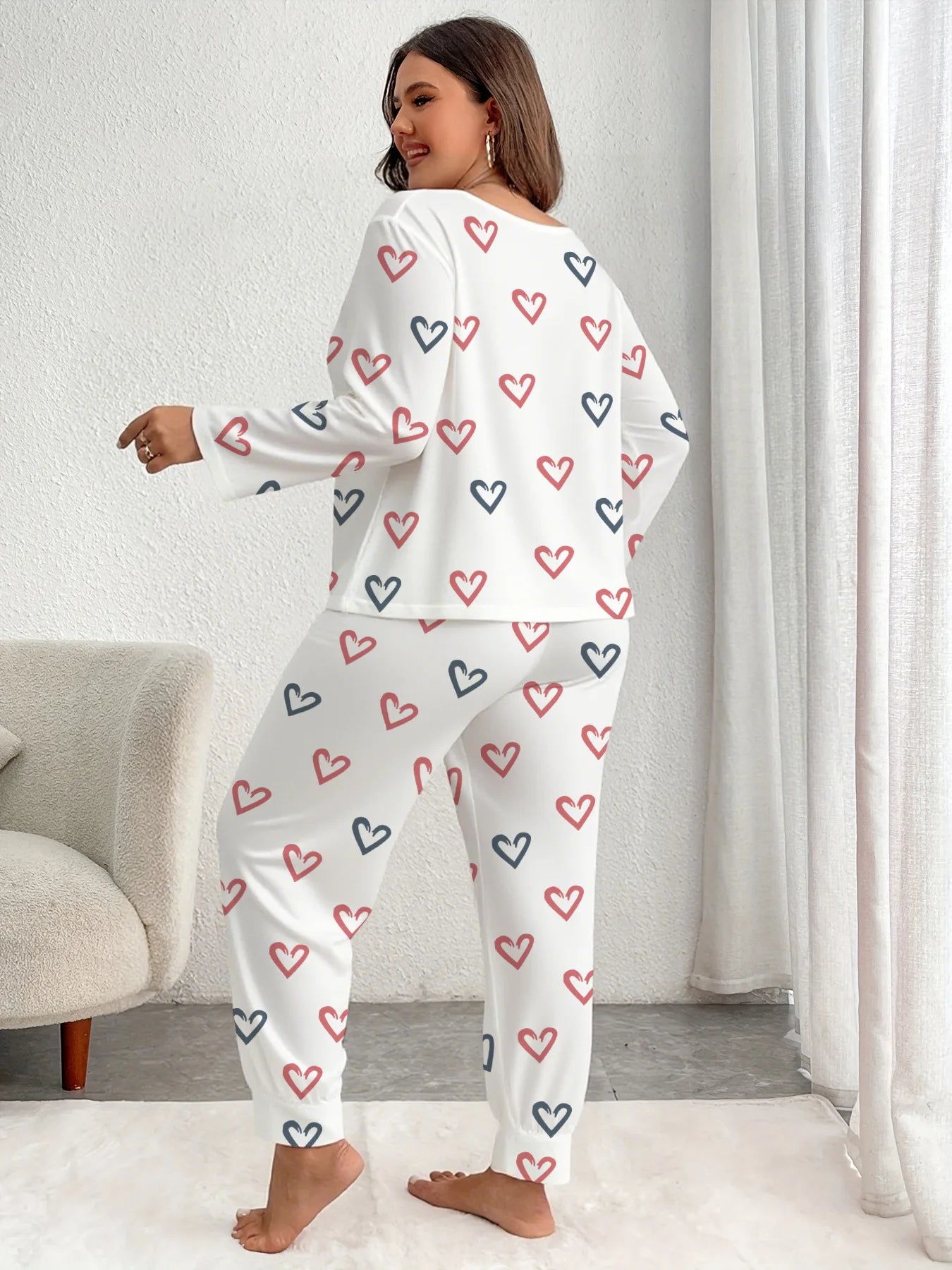 Cozy Heart-Print Thermal Pajama Set