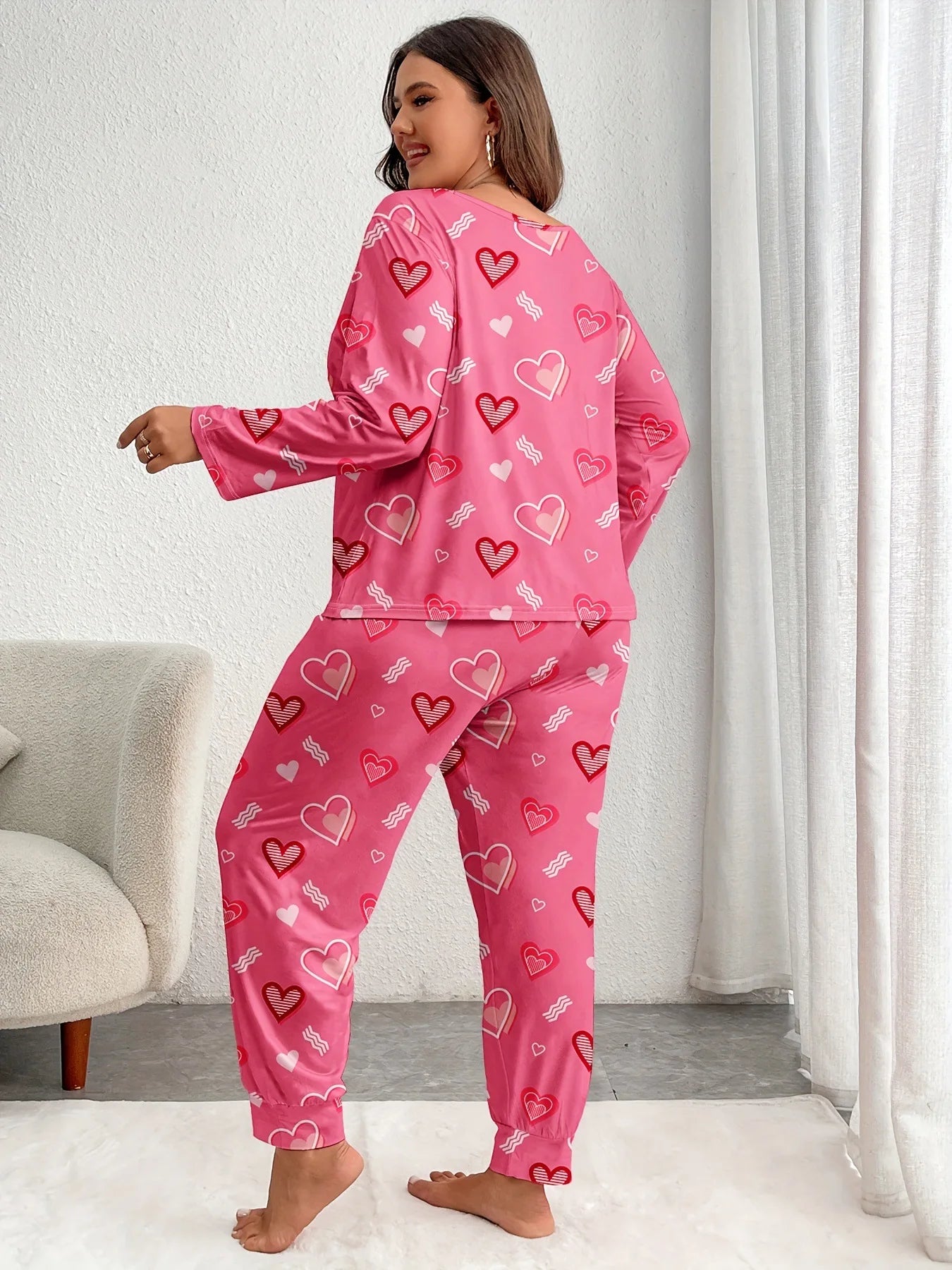 Cozy Heart-Print Thermal Pajama Set