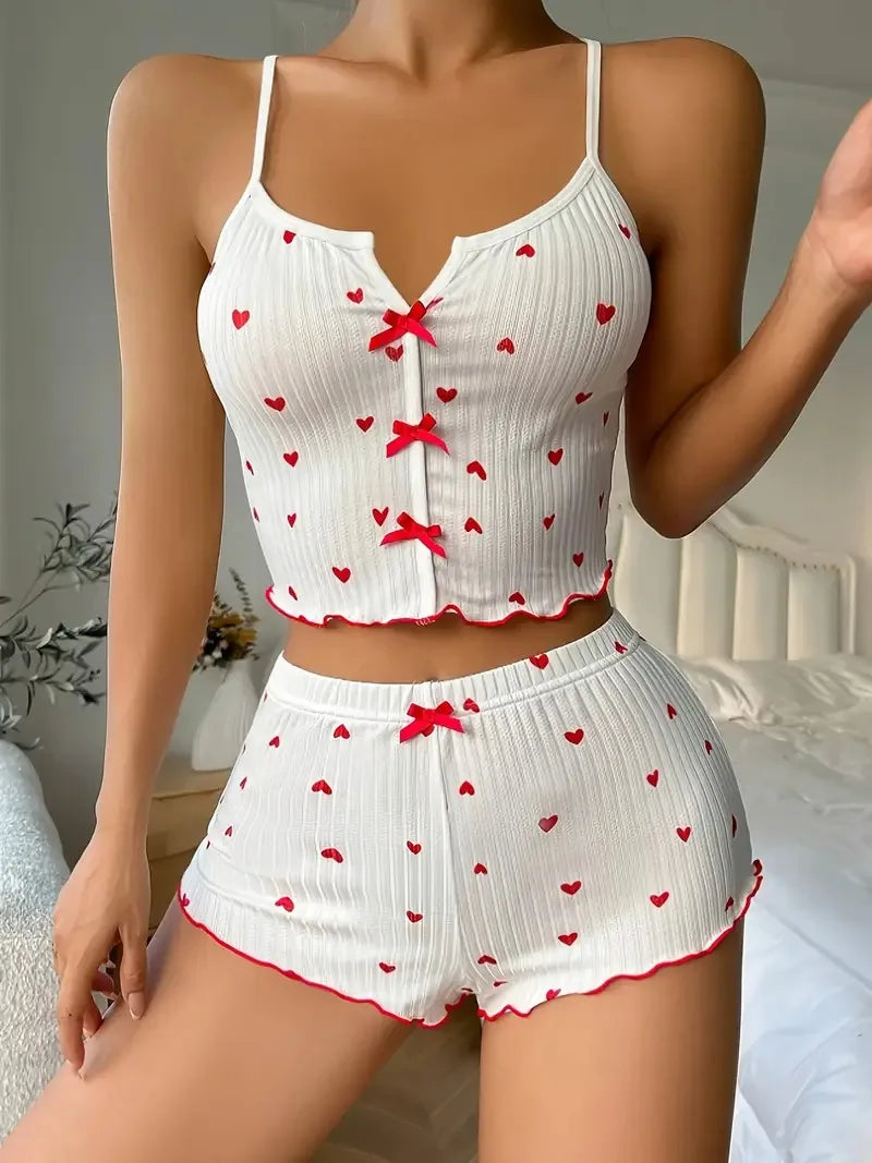 Cozy Heart Ribbed Pajama Set